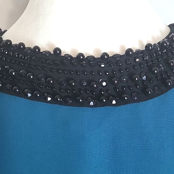 Kensie Sheer Dark Teal Buttondown Blouse with Black Beaded Collar, Size Large - Picture 6 of 9